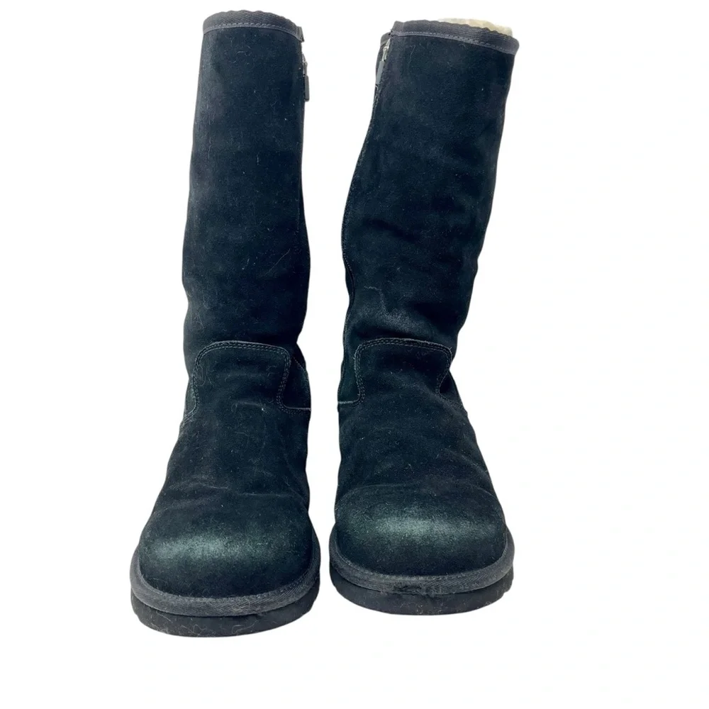 UGG Black Suede Zip Sunshine Tall Boots‎ Sz 6 Shearling Winter Snow Classic 90s